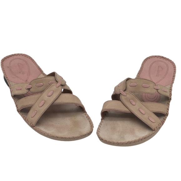 CLARKS ARTISAN 2 Tone Soft Pink Cream Leather Upper Open Slide Sandals size 9.5 - Picture 5 of 16